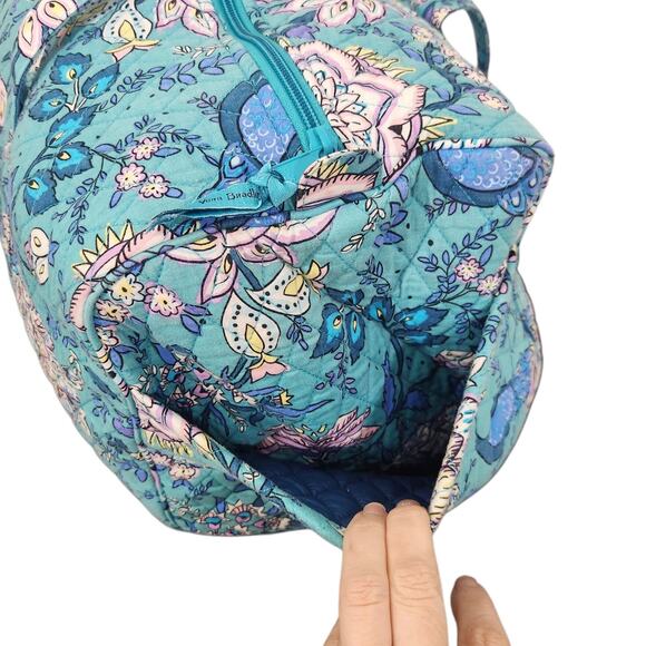 VERA BRADLEY SET OF 3 LARGE DUFFEL WALLET COSMETIC MAKEUP BAG TEAL PEACOCK BIRDS - Picture 8 of 11